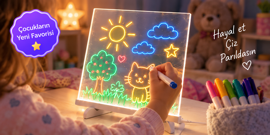 LED Işıklı Yazı ve Çizim Panosu 20x20 Cm